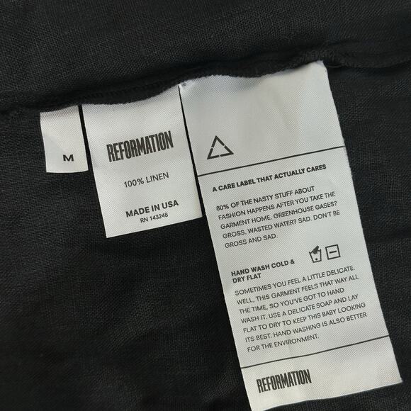 Reformation Martina Black Pineapple embroidered pocket Linen Tunic Dress Size M - Picture 4 of 4